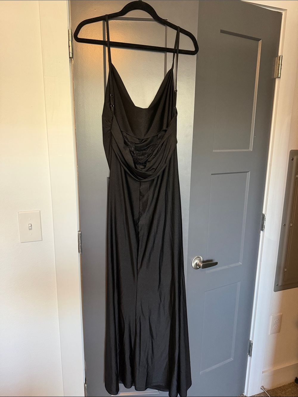 Classic Black Slip Dress with Cowl Neck - Picture 3 of 5